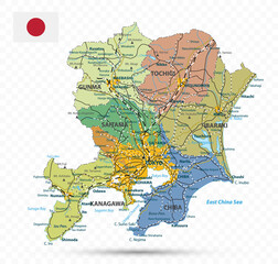 Kanto Map. Map of Japan Prefecture