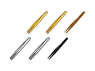 Vector set of tweezers in doodle style on white background