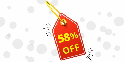 58% off limited special offer. Banner with fifty eight percent discount on a red square tag - obrazy, fototapety, plakaty