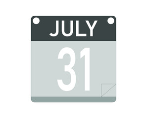 July day 31. Calendar icon for the month of july. Calendar vector.