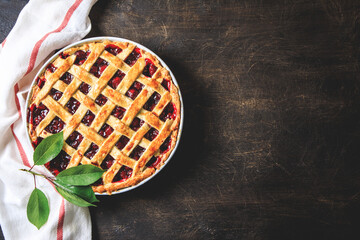 Tasty homemade American cherry pie. Delicious Homemade Cherry Pie with a Flaky Crust