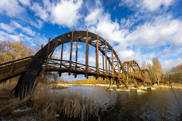 Wooden bridge in Balaton-felvideki nature reserve, Kis-Balaton, Transdanubia, Hungary