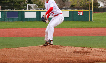 Baseball pitcher on the pitching mound pitching during a game