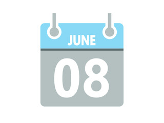 June 8. Vector flat daily calendar icon. Date, day, month and holiday for june.