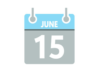 June 15. Vector flat daily calendar icon. Date, day, month and holiday for june.