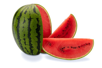Watermelon cut with two slices isolated on white, clipping path included