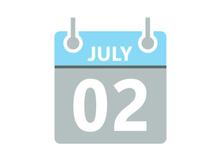 July 2. Vector flat daily calendar icon. Date, day, month and holiday for july.