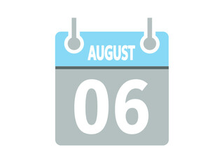 August 6. Vector flat daily calendar icon. Date, day, month and holiday for august.