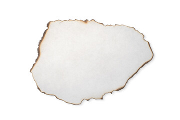 Burnt paper piece with torn edge isolated with clipping path