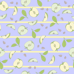 Seamless pattern with green apples. Illustration can be used for templates, fabric, wallpaper. 