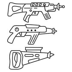 laser gun.Laser rifle set.Toy weapons.Cartoon gun .Outline vector illustration.Isolated on white background.