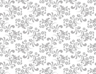 Flower pattern. Seamless white and gray ornament. Graphic vector background. Ornament for fabric, wallpaper, packaging.