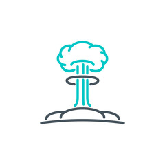 Mushroom cloud after explosion nuclear bomb single outline icon blue isolated on white. outline symbol detonation mine. design element atomic war with editable thin line stroke. pictogram armageddon