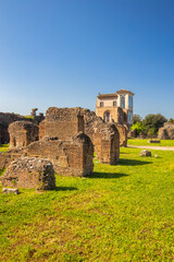 Fototapeta premium The ancient roman buildings on The Palatine Hill above of The Roman Forum in historic centre of Rome, Italy, Europe.