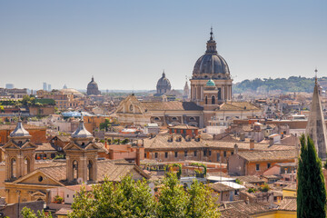 Fototapeta na wymiar Top view of the historic buildings of Rome, Italy, Europe.