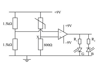 The circuit diagram for a temperature sensing device