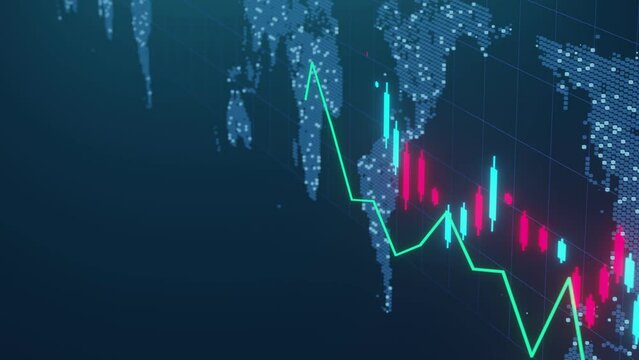 3D animation of stock market graphics. Cryptocurrency chart. High-tech style chart. Financial technology concept. Electronic money.