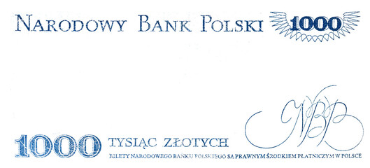 Reverse of 1000 Polish zloty with empty space
