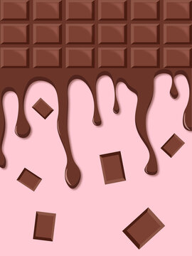 Flowing chocolate from a chocolate bar. Chocolate bar. World Chocolate Day. Vector illustration.
