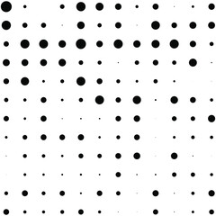 Black polka dots random pattern background. Abstract halftone. Vector illustration.