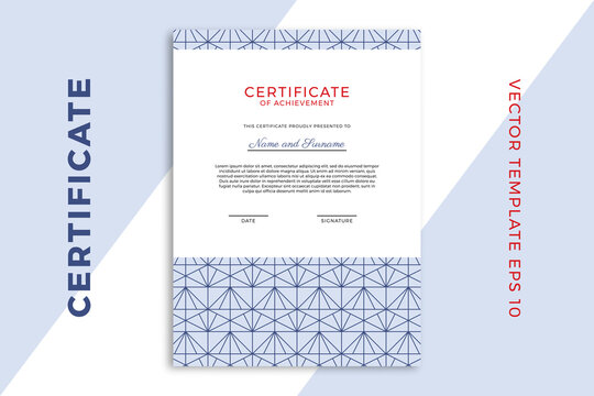 Vertical business diploma mockup for graduation or course completion. Trendy design of certificate of appreciation template with geometric pattern. Vector background EPS 10 - Powered by Adobe