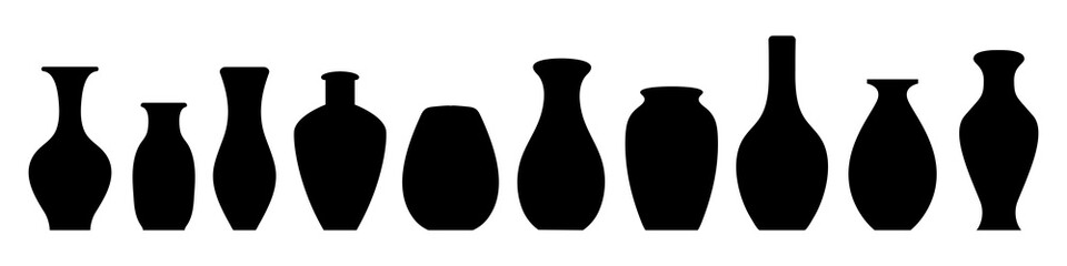Vase black silhouette collection. Vector isolated on white