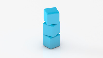 3d illustration 3 blue cubes lie on top of each other