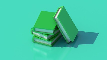 3d illustration green books on a blue background