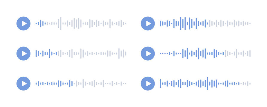 Social Audio Message. Sound Wave Of Voice. Podcast Soundwave Line. Record Music Player. Volume Equalizer Icon With Spectrum Noise And Button. Shape Of Mobile Talk Track. Vector Illustration.