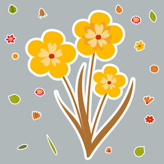 autumn flower sticker in flat design, isolated