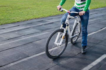 Outdoor. Bicyclist rides on the road