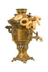Samovar with bagels on a white background, isolated image