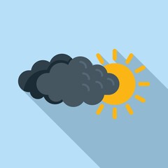 Sun under cloud icon flat vector. Rain forecast