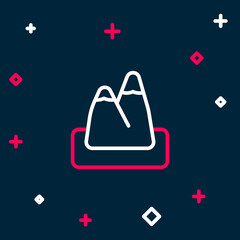 Line Mountains icon isolated on blue background. Symbol of victory or success concept. Colorful outline concept. Vector