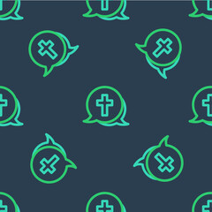Line Christian cross icon isolated seamless pattern on blue background. Church cross. Vector