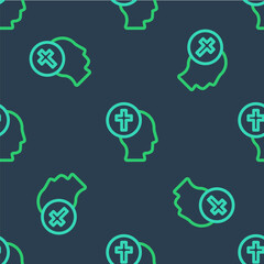 Line Priest icon isolated seamless pattern on blue background. Vector
