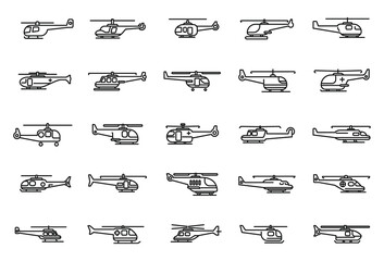 Rescue helicopter icons set outline vector. Air engine
