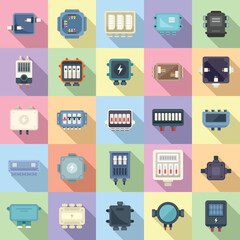 Junction box icons set flat vector. Cable connect