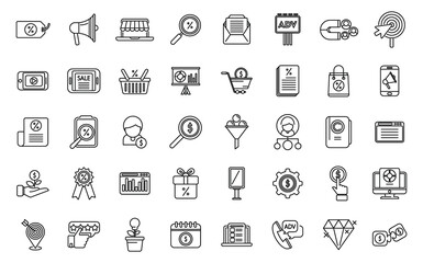 Marketing mix icons set outline vector. Market consumer