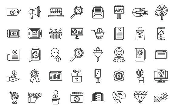 Marketing mix icons set outline vector. Market consumer