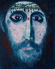 Colorful Oil Painting of Jesus Christ wearing the Crown of Thorns