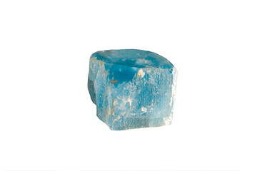 Real natural topaz blue gemstone crystal close-up macro on a white background
