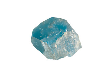Real natural topaz blue gemstone crystal close-up macro on a white background - obrazy, fototapety, plakaty