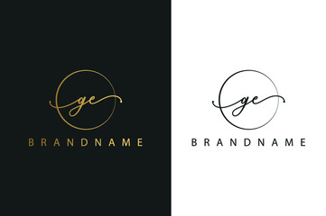 G E GE hand drawn logo of initial signature, fashion, jewelry, photography, boutique, script, wedding, floral and botanical creative vector logo template for any company or business.