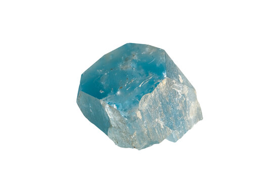 Real natural topaz blue gemstone crystal close-up macro on a white background