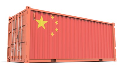 Flag of China on the side of a cargo container, 3d rendering