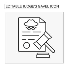  Document line icon. Court. Punishment for anonymous illegal actions. Judge decision. Judge gavel concept. Isolate vector illustration. Editable stroke