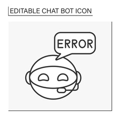  Robot line icon. Smart assistant with error. Mistaken app. Chatbot concept. Isolated vector illustration. Editable stroke