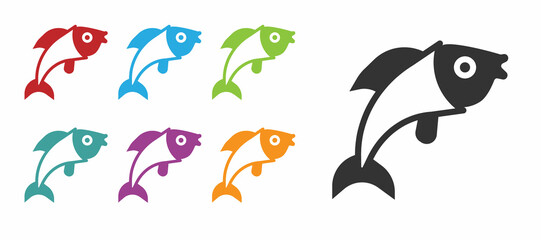 Black Fish icon isolated on white background. Set icons colorful. Vector