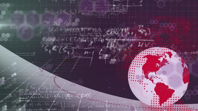 Animation of scientific formulas and globe on digital screen